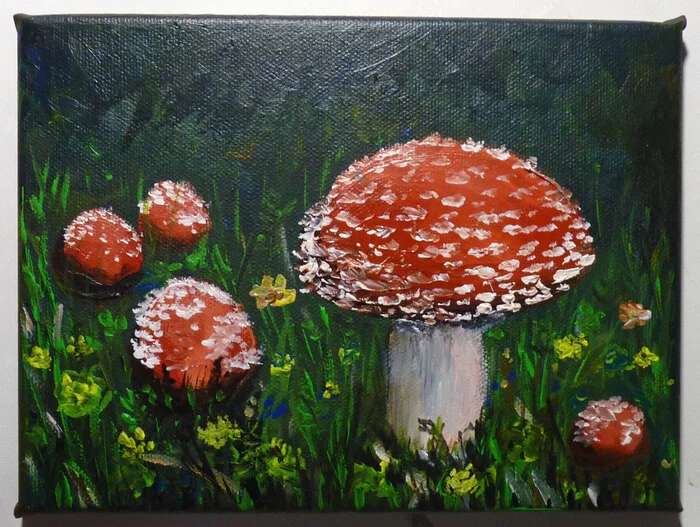 Painting Amanitas acrylic, canvas - My, Painting, Painting, Acrylic, Art, Mushrooms, Fly agaric