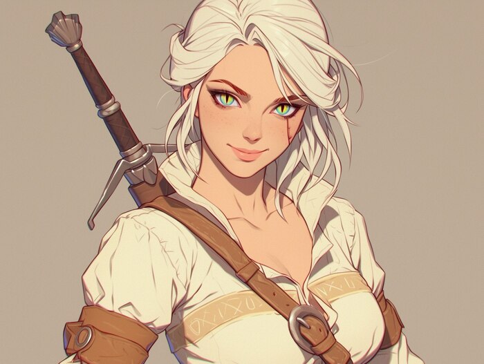 Ciri in witcher suit in the style of Hayao Miyazaki, --ar 4:3 --niji 6 --s 500