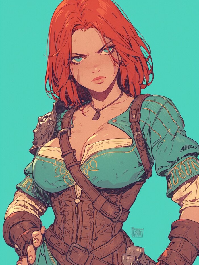 Triss Merigold in the style of Ralph Bakshi, --ar 3:4 --niji 6 --s 500