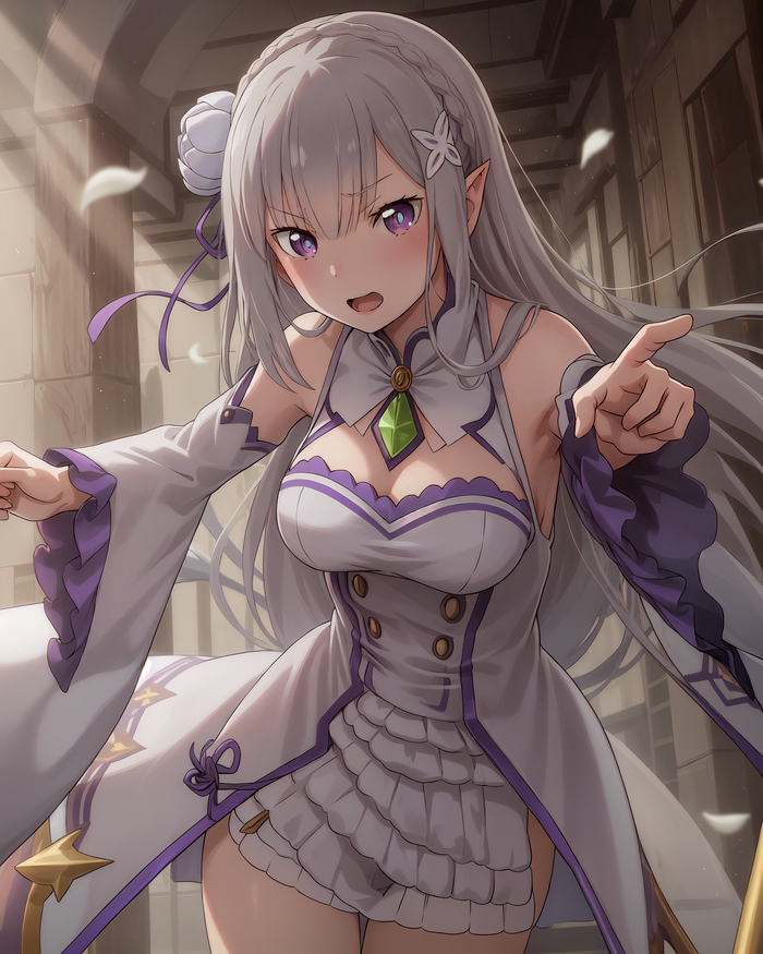 Эмилия Anime Art, Аниме, Девушки, Re:Zero Kara, Emilia, Эльфы, Арты нейросетей, Длиннопост
