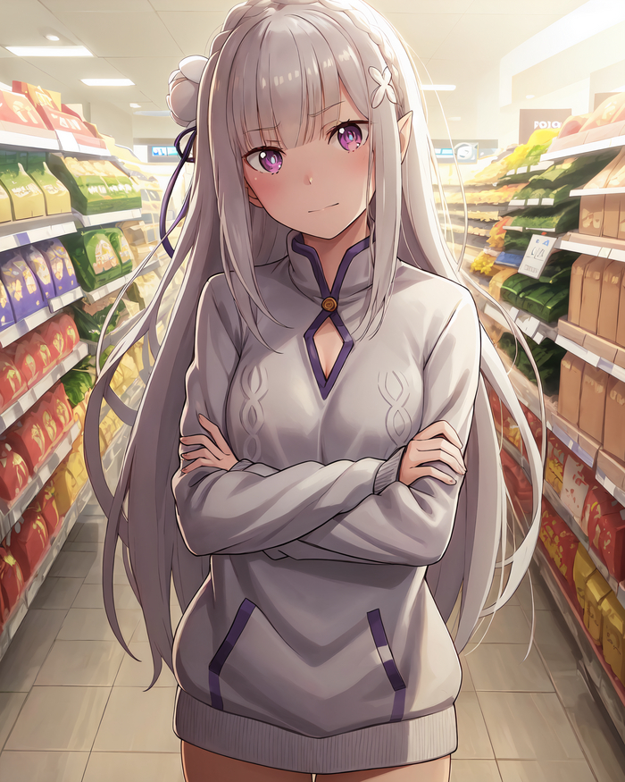 Эмилия Anime Art, Аниме, Девушки, Re:Zero Kara, Emilia, Эльфы, Арты нейросетей, Длиннопост