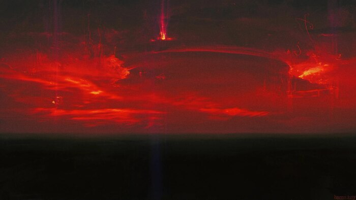 Красное свечение нечестивой тьмы, нависшей над руинами королевской столицы.