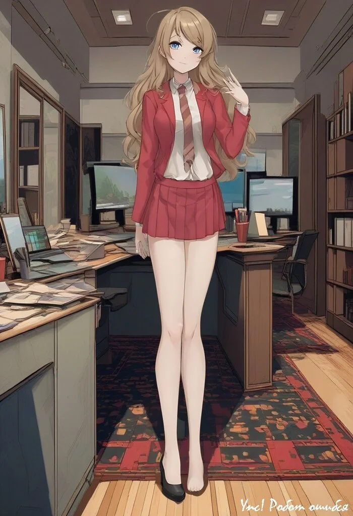 In the director's office) - My, Anime, Artificial Intelligence, Girls, beauty, Neural network art, Cabinet