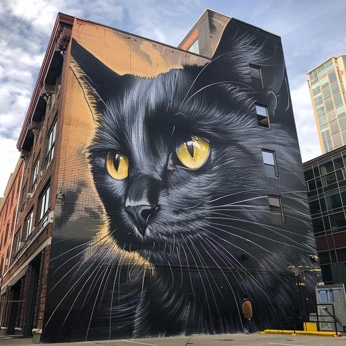 Serious mural - cat, Mural, Neural network art