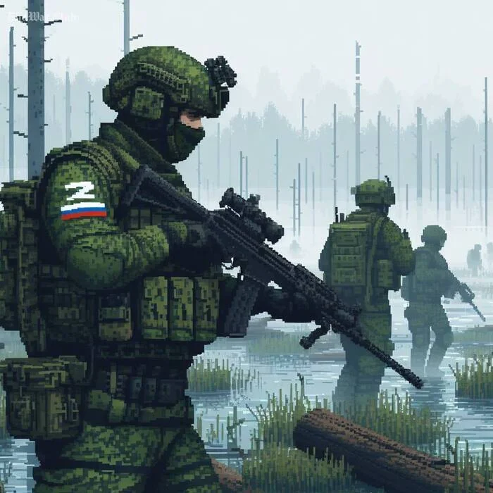 Through the wilds and fogs... - My, Art, Neural network art, Pixel Art, Нейронные сети, Army, The soldiers, Special Forces, Exercise, Weapon, Desktop wallpaper, Phone wallpaper, Politics, Special operation