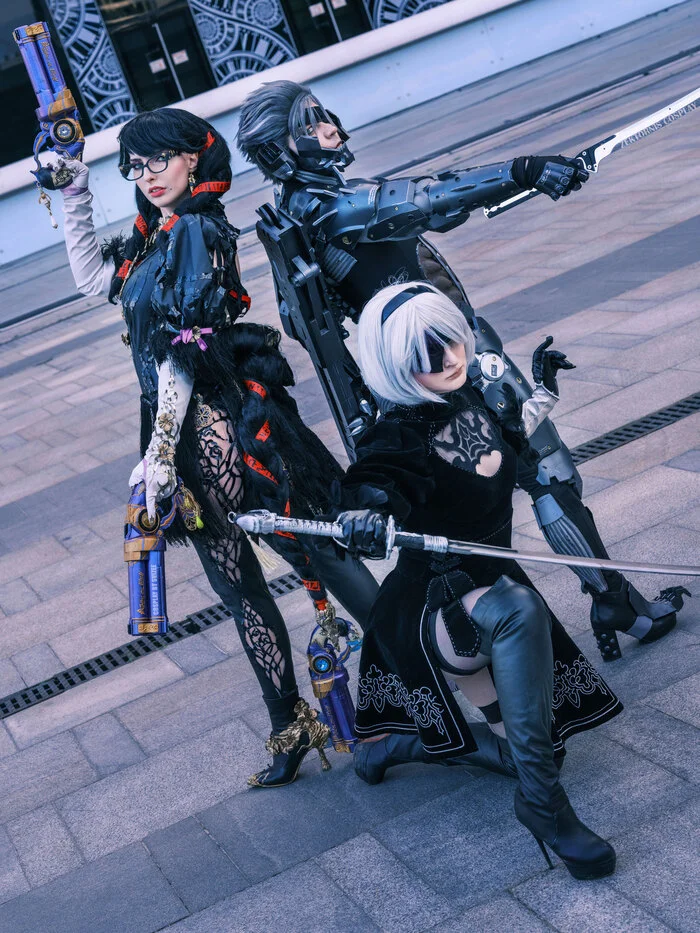 Raiden, 2B, Bayonetta cosplay - the best trio of Platinum Games - My, Cosplay, Games, NIER Automata, Metal gear rising, Yorha unit No 2 type B, Crossover, Longpost, The photo