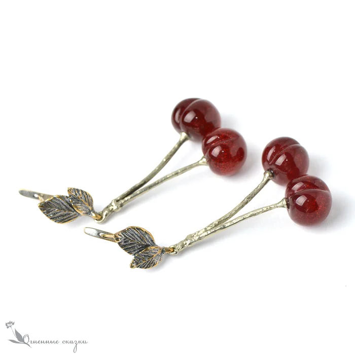 Cherry mood - My, Needlework without process, With your own hands, Lampwork, Glass, Creation, Cherry, Cherries, Earrings, Bijouterie, Brooch, Longpost