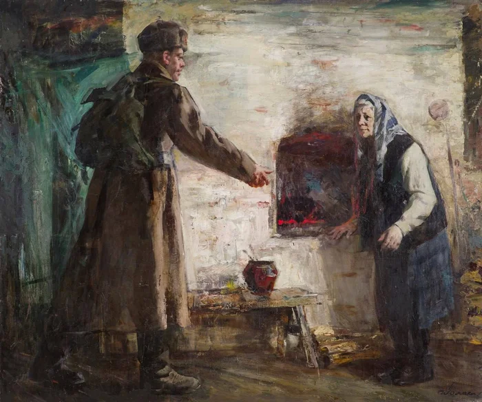 Return, 1957. Author: Lomakin Oleg Leonidovich (1924 - 2010) - the USSR, Art, Painting, Canvas, Modern Art, Made in USSR, Drawing, Oil painting, Watercolor, Traditional art, Telegram (link)