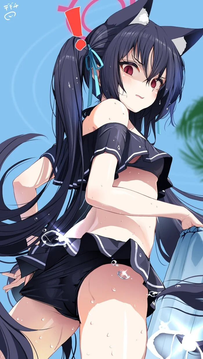 Serika - Anime art, Anime, Girls, Games, Genshin impact, Blue archive, Kuromi Serika, Swimsuit, Bikini, Animal ears