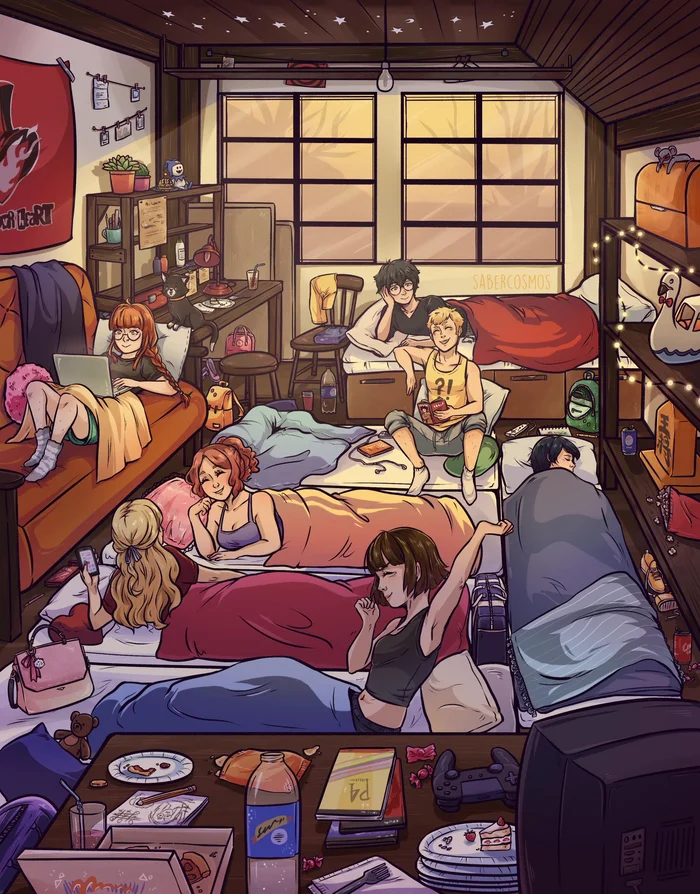 Overnight - Anime art, Anime, Games, Persona, Persona 5, Sakura futaba, Rin Okumura, Ann takamaki, Niijima Makoto, Ren Amamiya