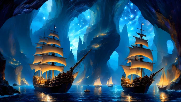 Sailing Ships: Starlight Bay - Нейронные сети, Art, Neural network art, Another world, Digital drawing