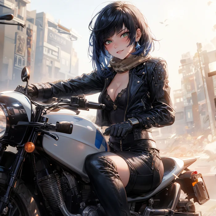 Biker chick - Neural network art, Pixiv, Stable diffusion, Genshin impact, Girls, Yelan (Genshin Impact)