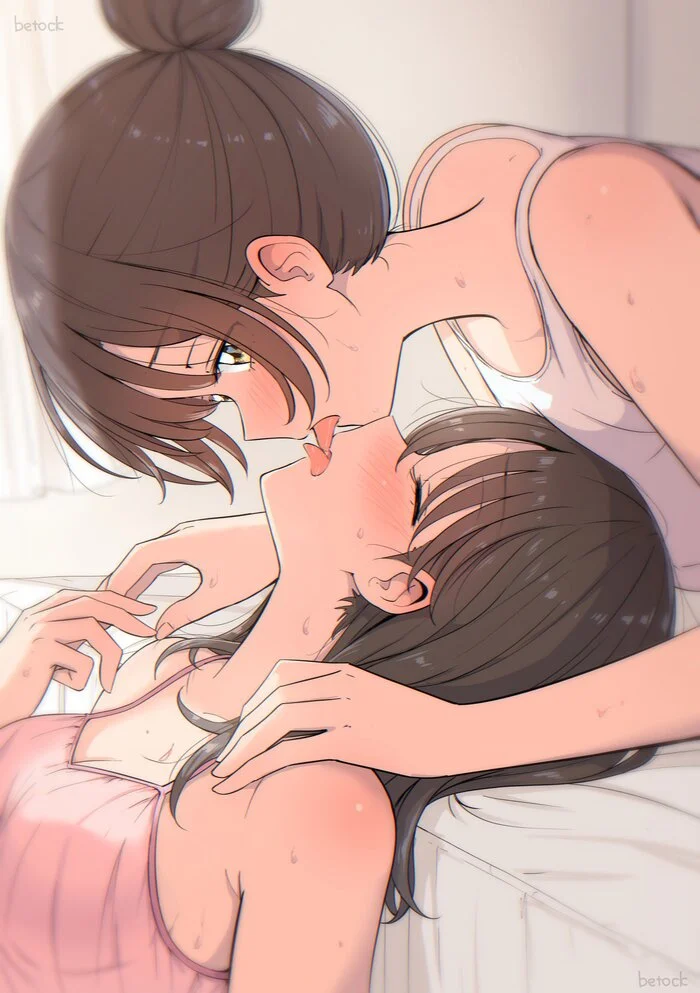 Original - Anime art, Anime, Yuri, Friend, Original character, Kiss, Twitter (link)