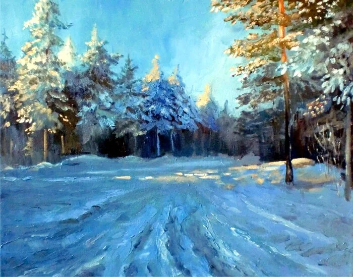 Zimushka, winter - My, Artist, Oil painting, Canvas, Author's painting, Butter, Longpost