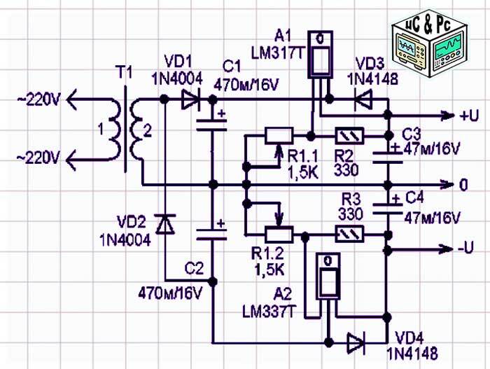 Мощный блок питания на микросхеме LM и транзисторе КТ (V)