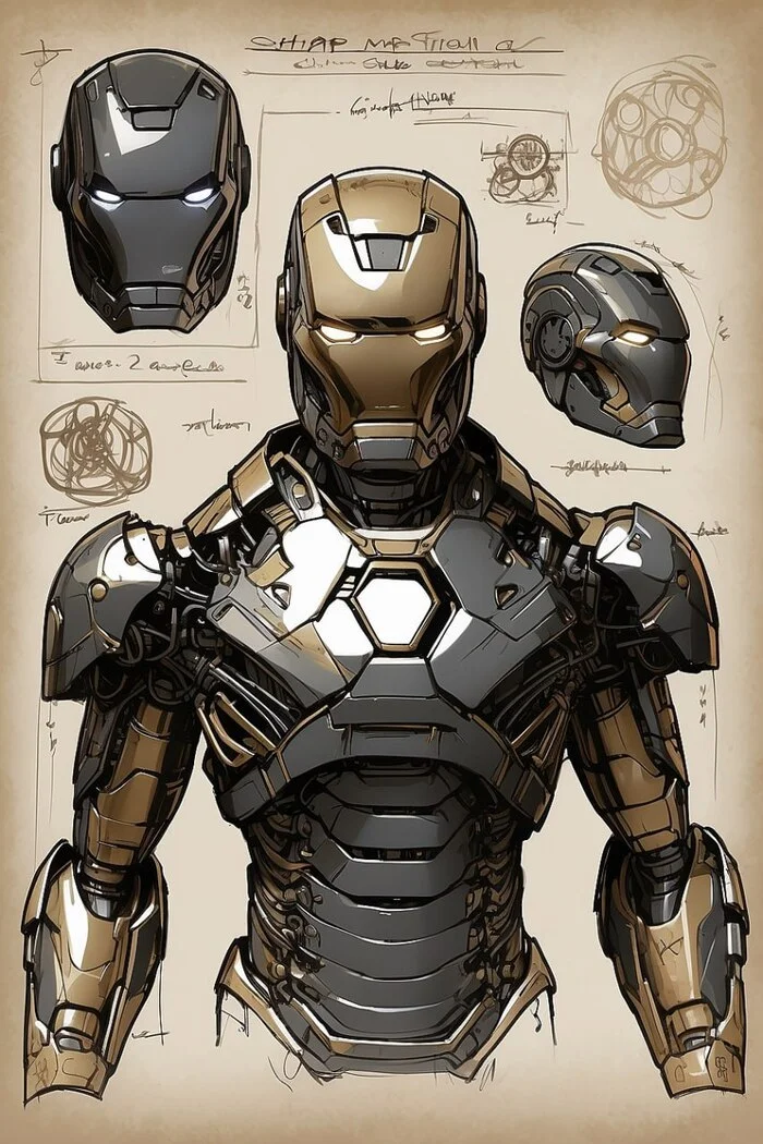 Iron Man Blueprints - My, Art, Neural network art, Images, Telegram (link), Artificial Intelligence, iron Man, Game art, Dall-e