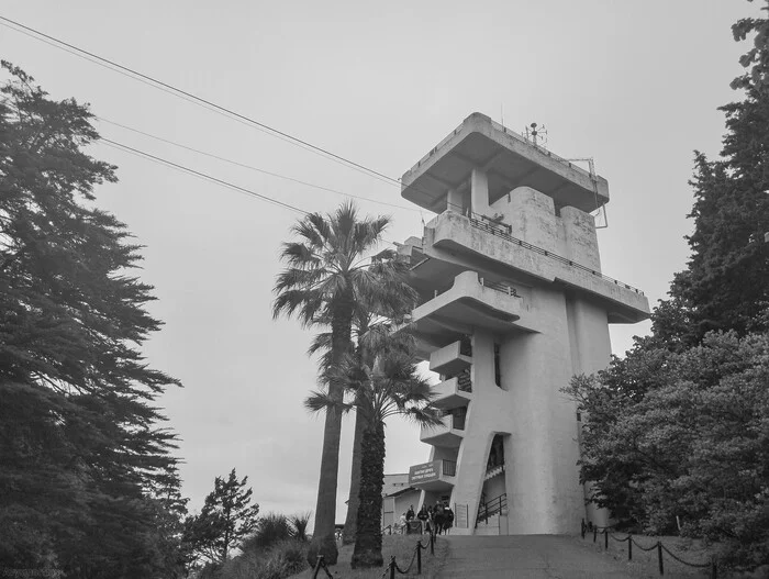 Cable car tower - My, The photo, Mobile photography, Black and white, Sochi, Cable car, Architecture, Longpost