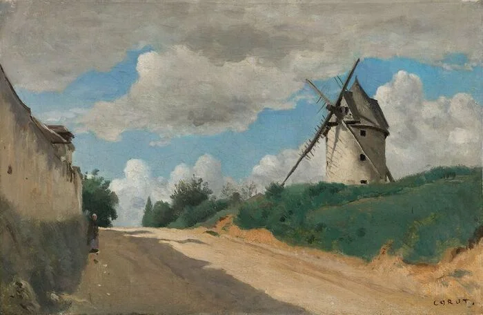 Camille Corot (1796-1875), “Windmill”, 1835-1840 oil on canvas. 25x40 cm - Art, Painting, Oil painting, Canvas, Landscape
