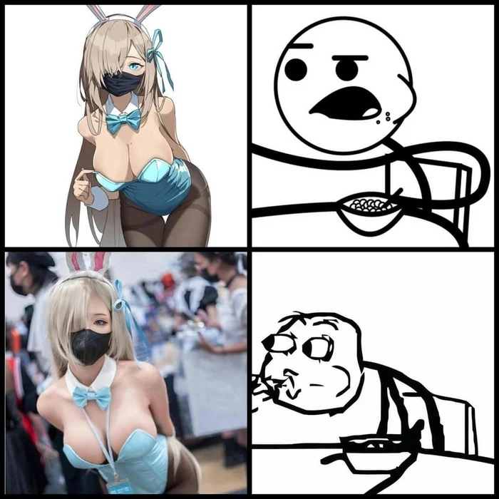 Every day we get closer to godlikeness - Anime, Blue archive, Ichinose asuna, Cosplay, Bunnysuit, 2D vs 3D, Anime memes, Repeat, Boobs
