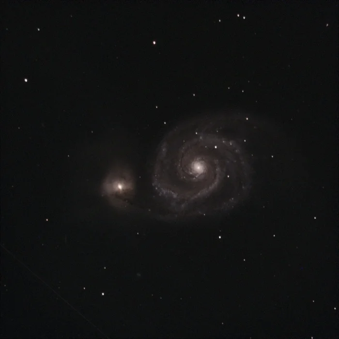 Whirlpool Galaxy NGC 5194 (M51) and its companion NGC 5195 seen through an amateur telescope this night. Bring science to the top, it’s good to degrade - My, Astronomy, Space, Telescope, Starry sky, Astrophoto, Galaxy, Stars