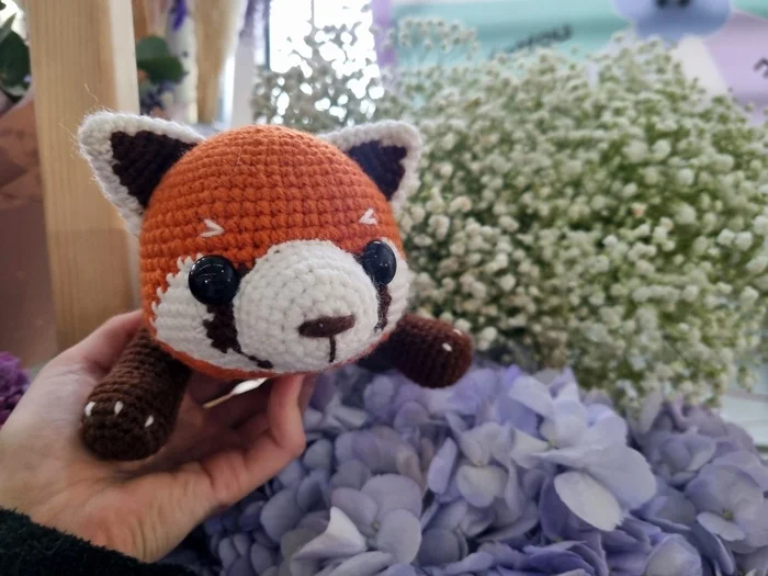 Red panda in Red color - My, Knitting, Knitted toys, Amigurumi, With your own hands, Hook, Needlework, Needlework without process, Author's toy, Toys, Soft toy, Panda, Red panda, Presents, Creation, Longpost