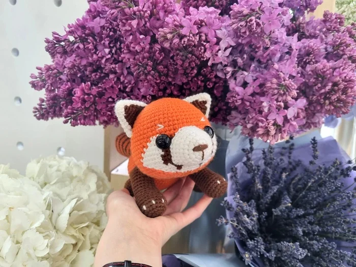 Red panda in Red color - My, Knitting, Knitted toys, Amigurumi, With your own hands, Hook, Needlework, Needlework without process, Author's toy, Toys, Soft toy, Panda, Red panda, Presents, Creation, Longpost