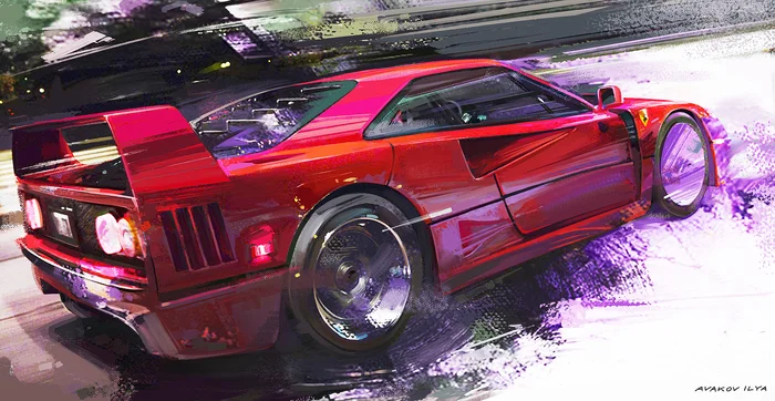 Ferrari F 40 illustration - My, Illustrations, Graphics, Concept Art, Painting, Ferrari, Ferrari F40, Auto, Автоспорт