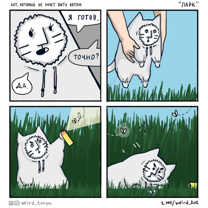 Comic about Cat No. 85 Park - My, Weird_Tanya comics, Author's comic, Comics, cat, Humor, Summer, The park, Insects