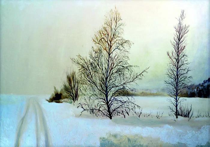 Along the winter road 2 - My, Artist, Oil painting, Canvas, Author's painting, Butter, Longpost