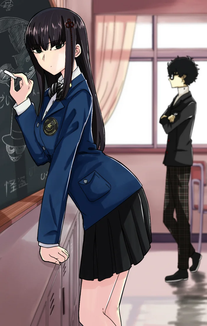 Hifumi-san has communication problems - Anime art, Anime, Games, Persona, Persona 5, Ren Amamiya, Komi-san wa comyushou desu, Crossover