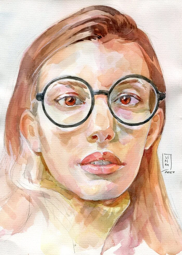 Girl in watercolor - My, Traditional art, Portrait by photo, Watercolor, Painting, Portrait