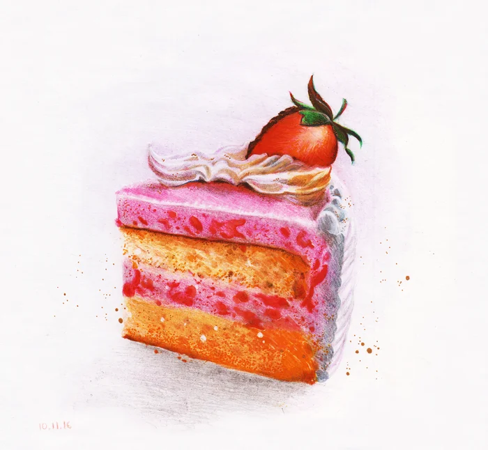 Cakes - My, Drawing, Illustrations, Cake, Colour pencils, Pencil drawing, Longpost