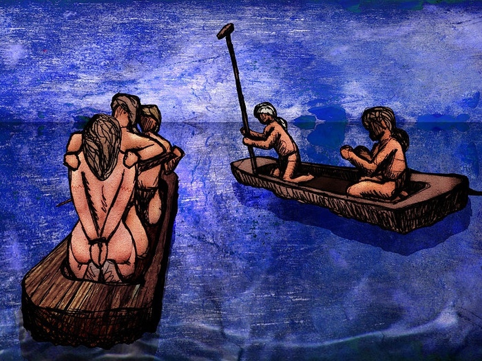 Человеческое жертвоприношение, во время которого погибла Малиновая девушка. Художник Гуннар Крейц. Музей Фалбигдена.