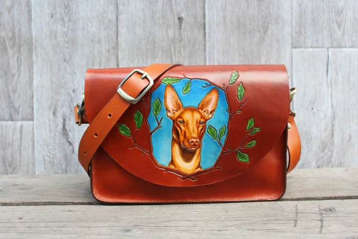 Bag with pharaoh hound - My, Handmade, Dog, Natural leather, Carving, Embossing on leather, Pharaoh's Dog, Longpost, Needlework without process