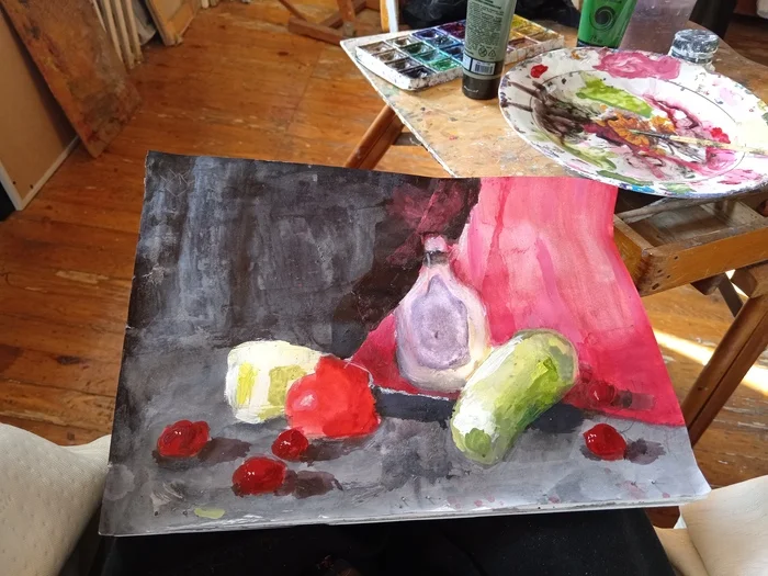 Today my teacher had independent work (acrylic paint) This is my work) - Painting, Still life