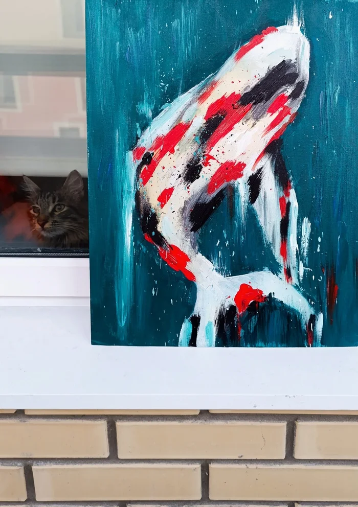 Fish and cat - My, Painting, Painting, Longpost, Friday tag is mine