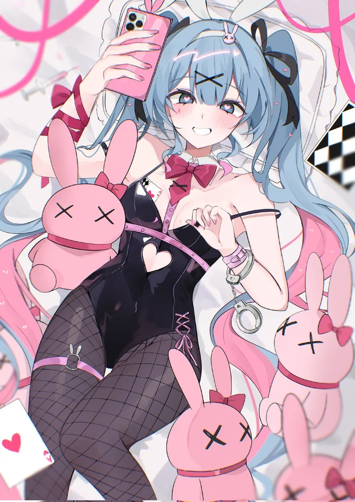 Зайка - Аниме, Сиськи, Anime Art, Hatsune Miku, Bunnysuit, Bunny Ears, Колготки, Vocaloid