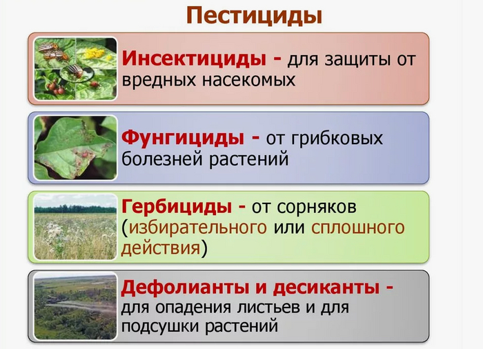 Виды пестицидов.