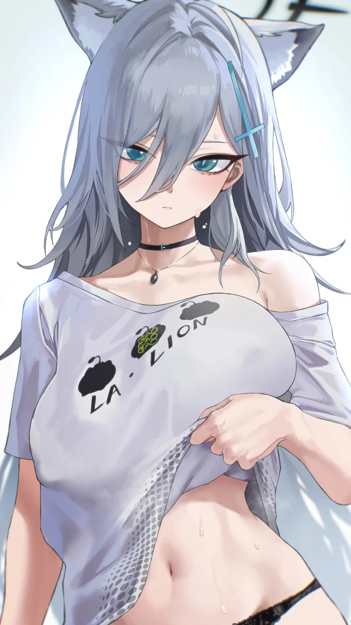 Sunaookami Shiroko #011 - Аниме, Anime Art, Sunaookami Shiroko, Blue archive, Shiroko Terror, Animal Ears, Девушки, Живот