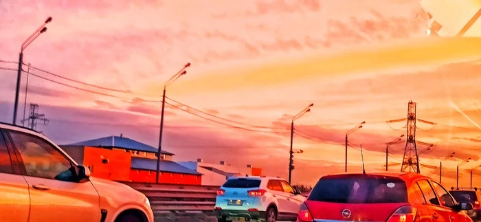 Sunset - My, Moscow region, Mobile photography, Mood, Friday, Summer, Sunset, Road