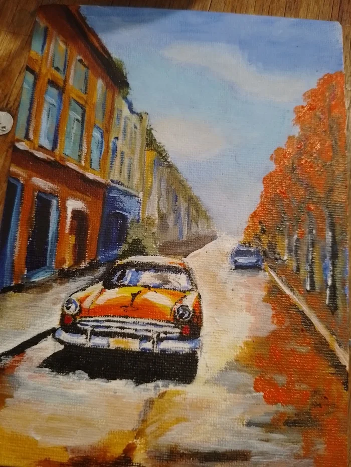 Old car - My, Painting, Canvas, Auto, Longpost