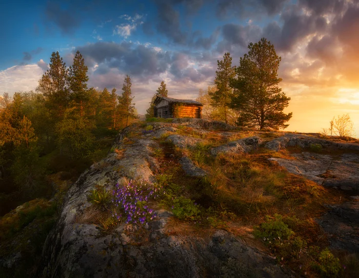 Morning of the past spring - My, Travel across Russia, Landscape, The photo, Morning, dawn, Sky, Flowers, Hut, Ladoga lake, Sunrise, Clouds, Карелия