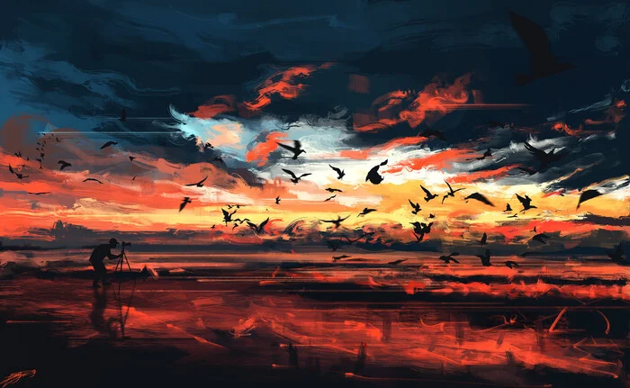 Photographer - Art, Drawing, Sunset, Clouds