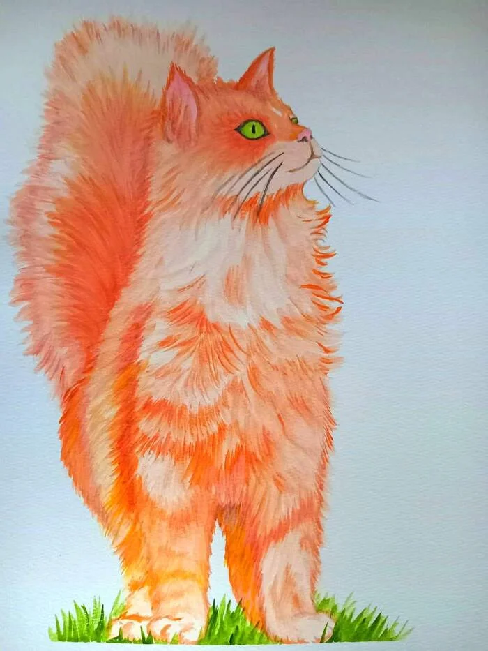 Just a cat - My, Drawing, Watercolor, cat, Animalistics, Sketch