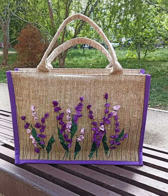 Bag Lavender - My, Lady's bag, Handmade, Embroidery with ribbons, Longpost, Needlework without process