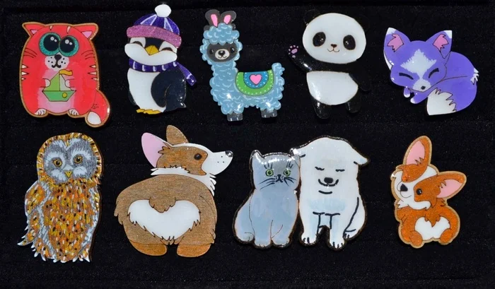 Animal Pins - My, Handmade, Decoration, With your own hands, Creation, Brooch, Icon, Owl, Corgi, cat, Dog, Penguins, Panda, Llama, Fox