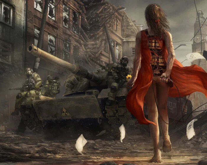 Girl in red and Abrams (picture drawn before SVO) - Art, Girls, Abrams, Tanks, Bomb, NATO, Politics, Repeat