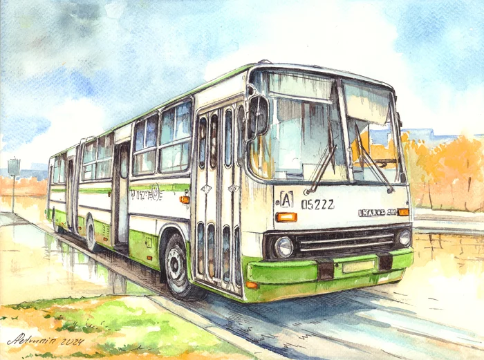 Ikarus -280.33M - My, Watercolor, Drawing, Traditional art, Ikarus, Bus