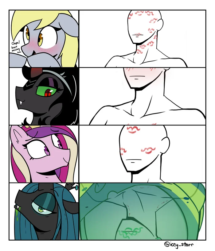 Snuggles and kisses - My little pony, Derpy hooves, King sombra, Princess cadance, Queen chrysalis, Anon, Rule 63