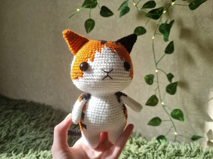 Cat Cannon - My, Knitting, Crochet, Amigurumi, Handmade, Creation, With your own hands, Needlework, Needlework without process, Hook, Soft toy, Toys, Author's toy, cat, Tricolor cat, Presents, Longpost
